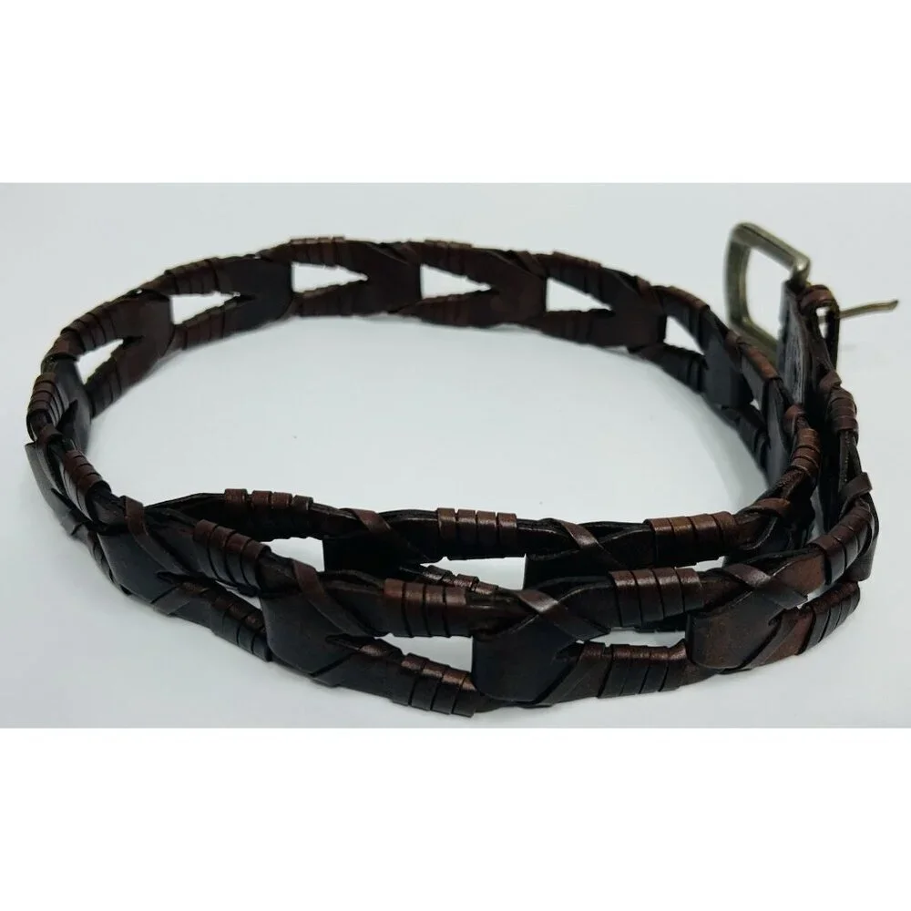 Full Grain Cowhide Belt Women's Large Made In Argentina Brown Western Link Woven